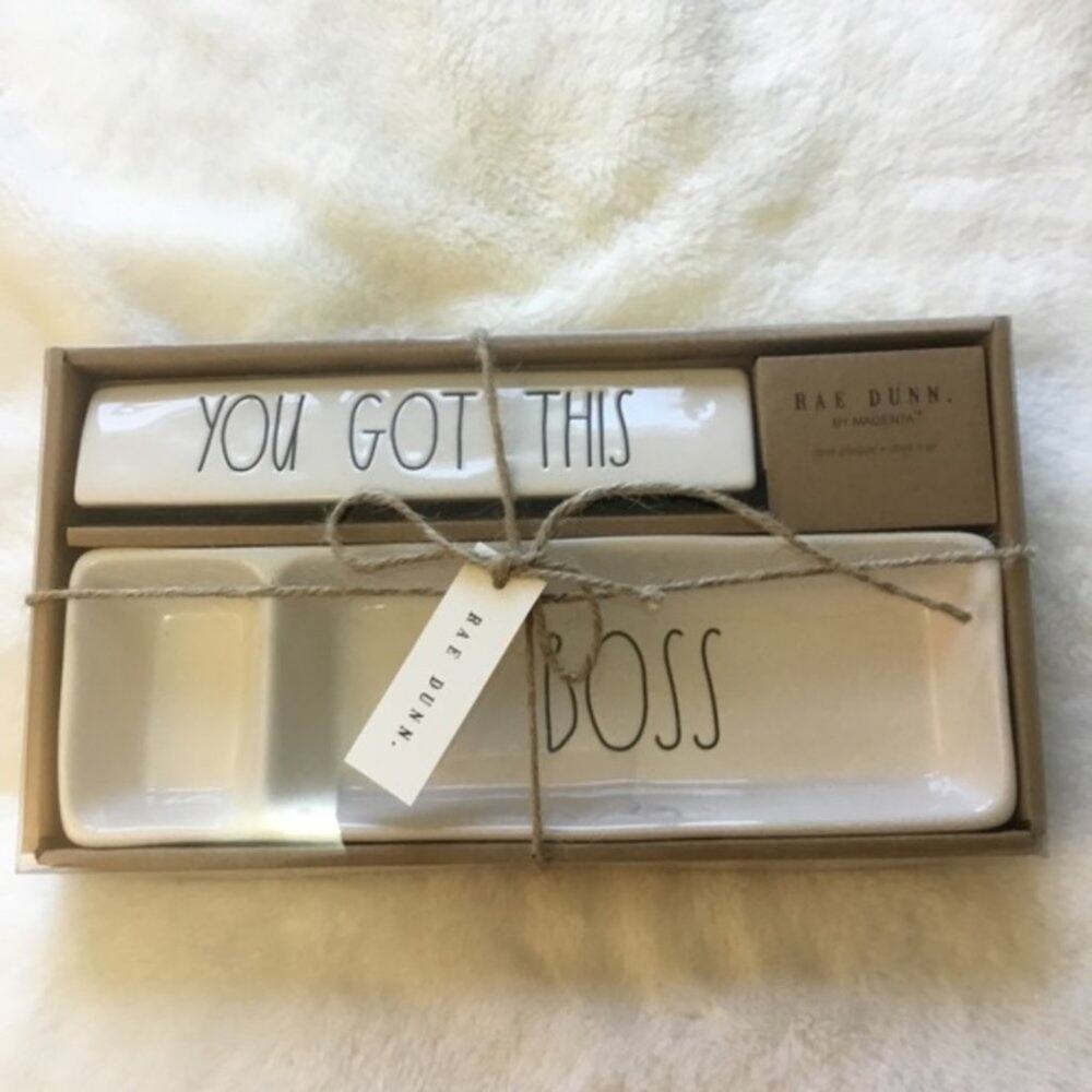 Rae Dunn White "YOU GOT THIS" and "BOSS" Desk Set